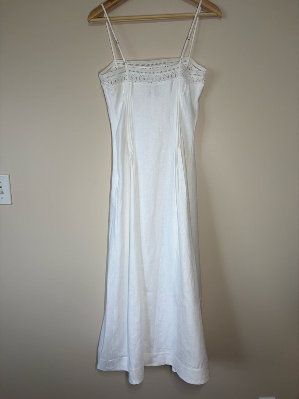 NEW Reformation Pomona Linen Lace Trim Midi Dress White | US 2 UK 6 - Picture 7 of 13